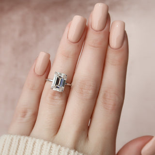 5.0CT Emerald Cut Hidden Halo Moissanite Engagement Ring