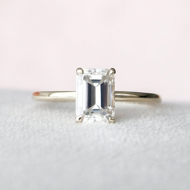 1.50CT Emerald Cut Hidden Halo Moissanite Engagement Ring