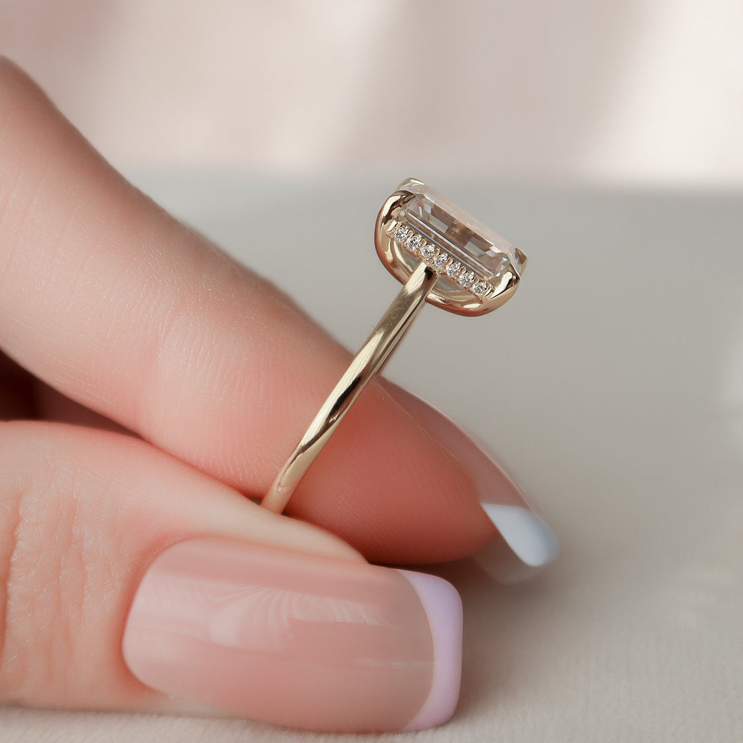 2.0CT Emerald Cut Moissanite Hidden Halo Engagement Ring