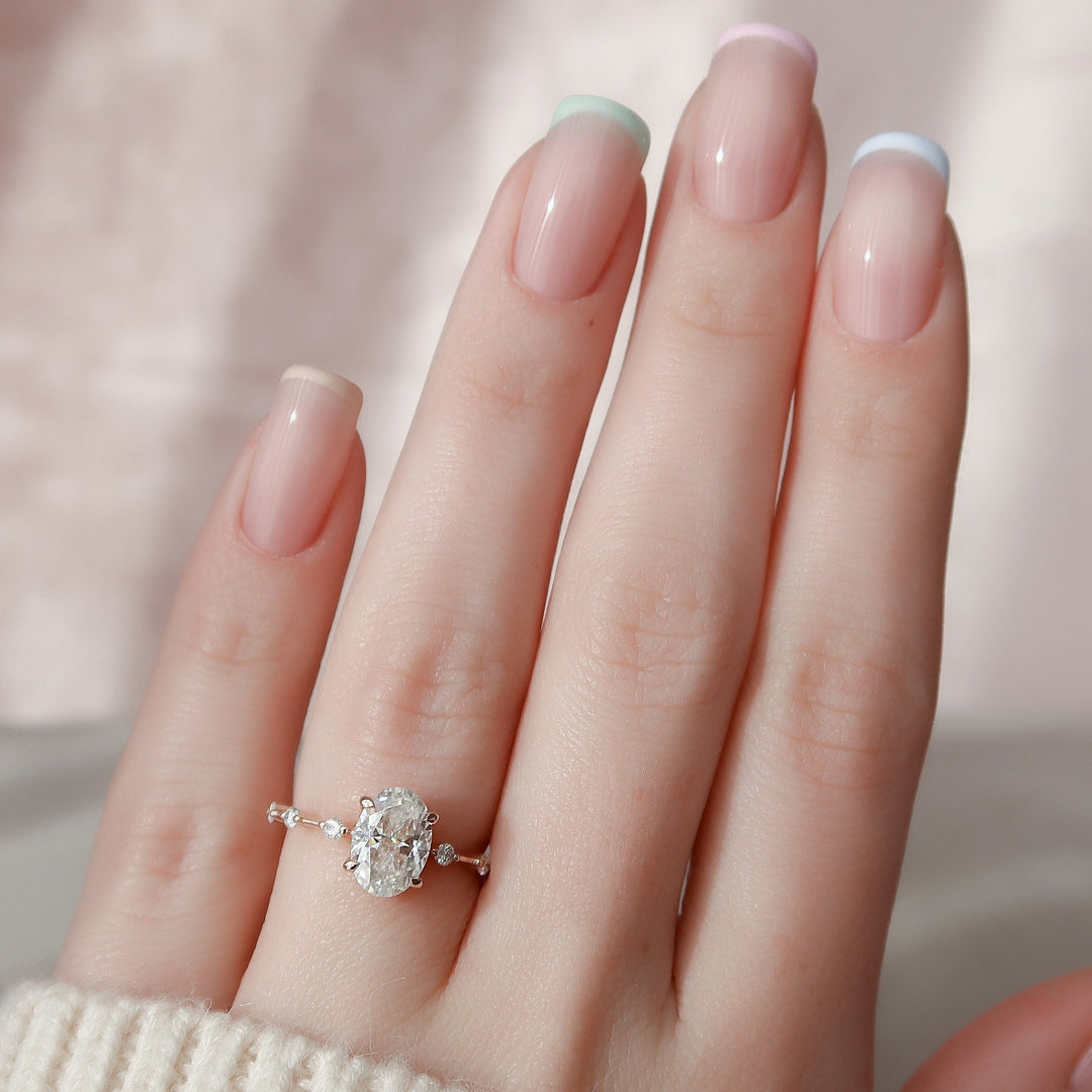 1.50CT Oval Cut Petite Pave Moissanite Engagement Ring