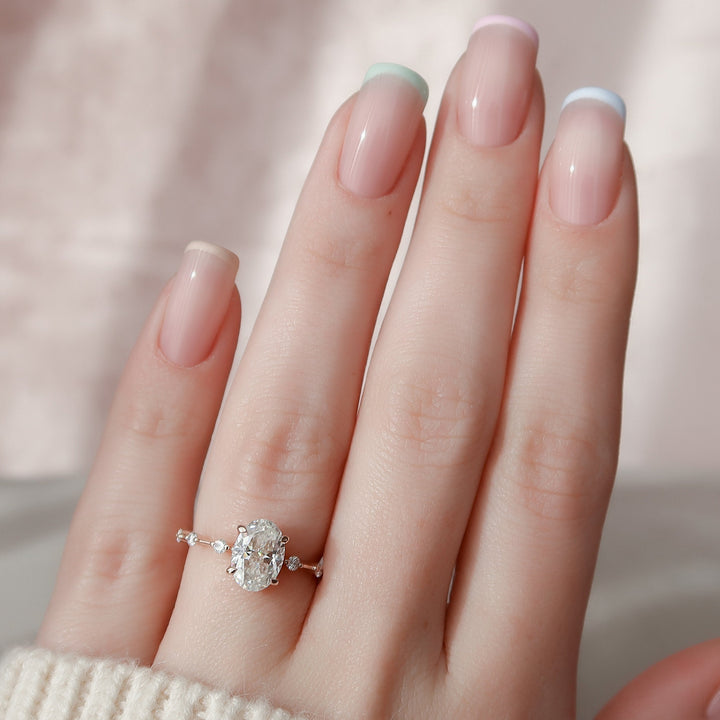 1.50CT Oval Cut Petite Pave Moissanite Engagement Ring