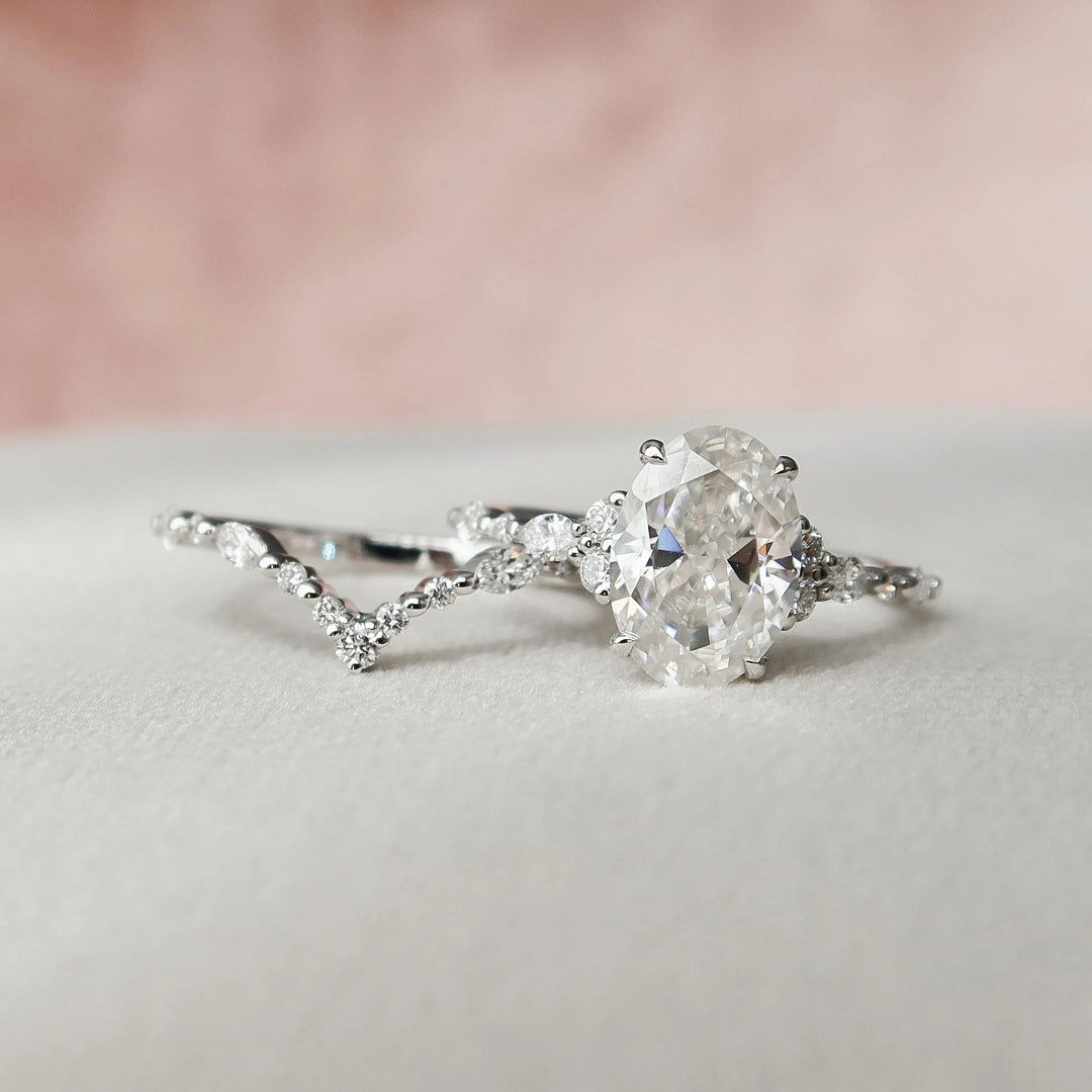 3.0CT Oval Cut Moissanite Diamond Eternity Bridal Engagement Ring Set