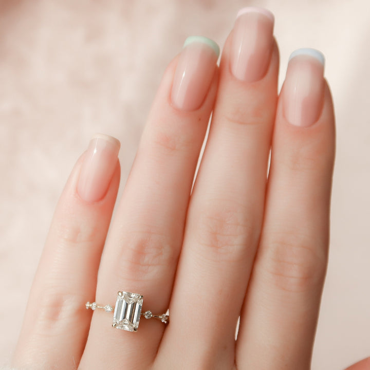 2.0CT Emerald Cut Solitaire Moissanite Engagement Ring