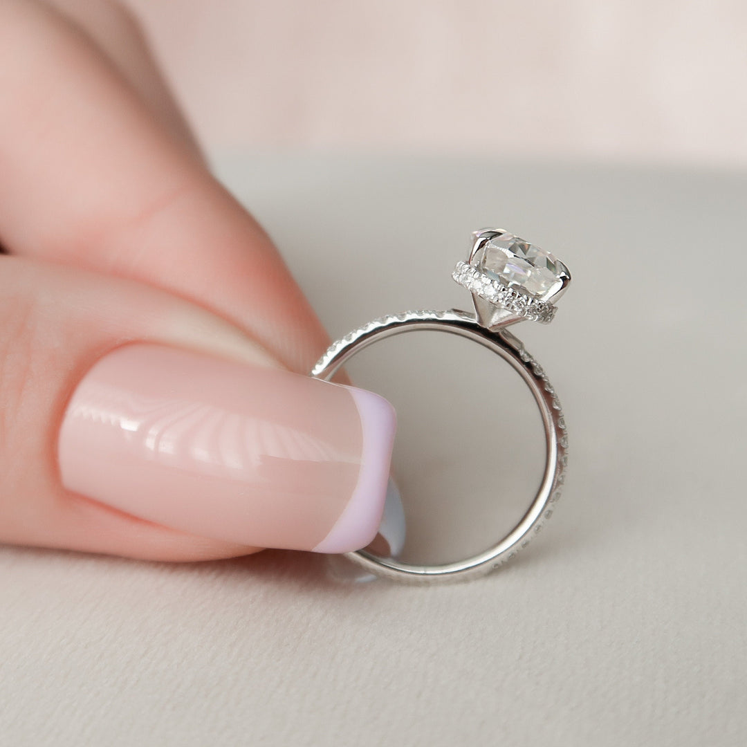 2.50CT Oval Cut Four Prong Hidden Halo Moissanite Engagement Ring