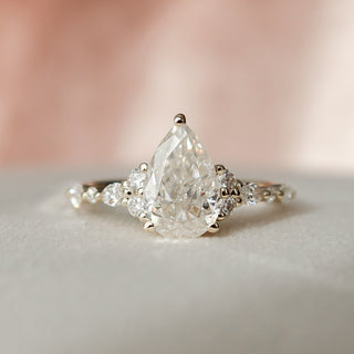 1.50CT Pear Shaped Moissanite Cluster Engagement Ring