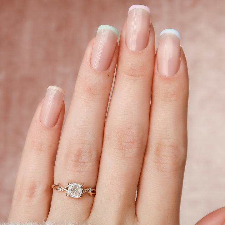 1.0CT Cushion Cut Twig Branch Moissanite Diamond Engagement Ring