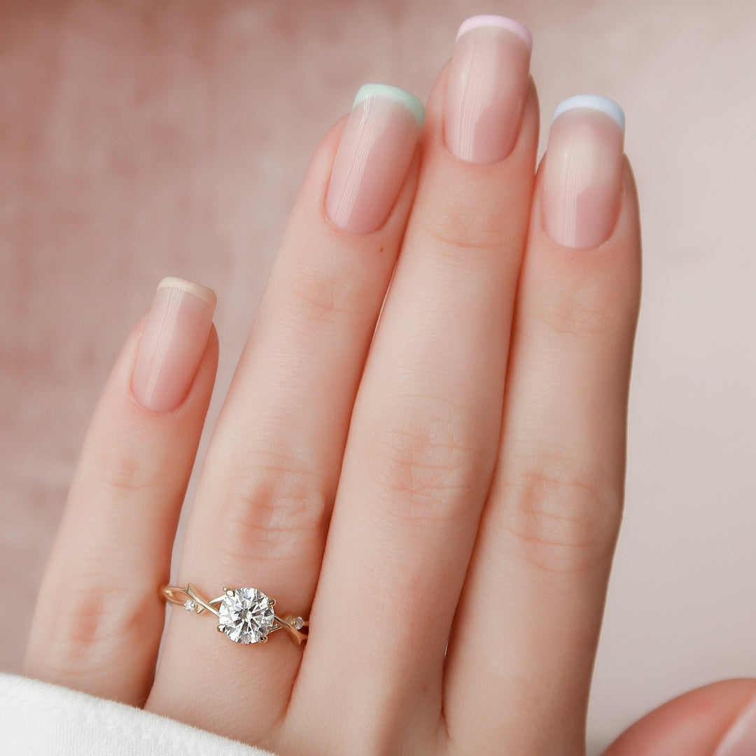 1.0CT Round Cut Branches Style Moissanite Engagement Ring