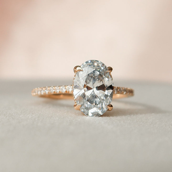 2.0CT Oval Cut Hidden Halo Moissanite Engagement Ring