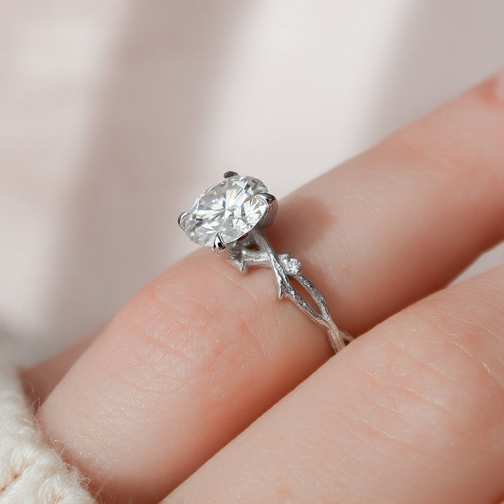 2.0CT Round Cut Twig Nature Inspired Moissanite Engagement Ring