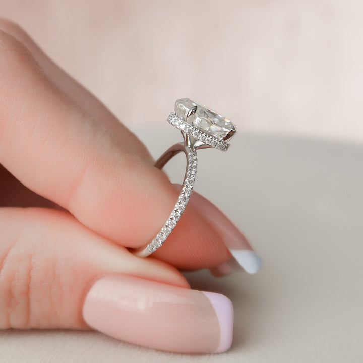 2.50CT Oval Cut Four Prong Hidden Halo Moissanite Engagement Ring