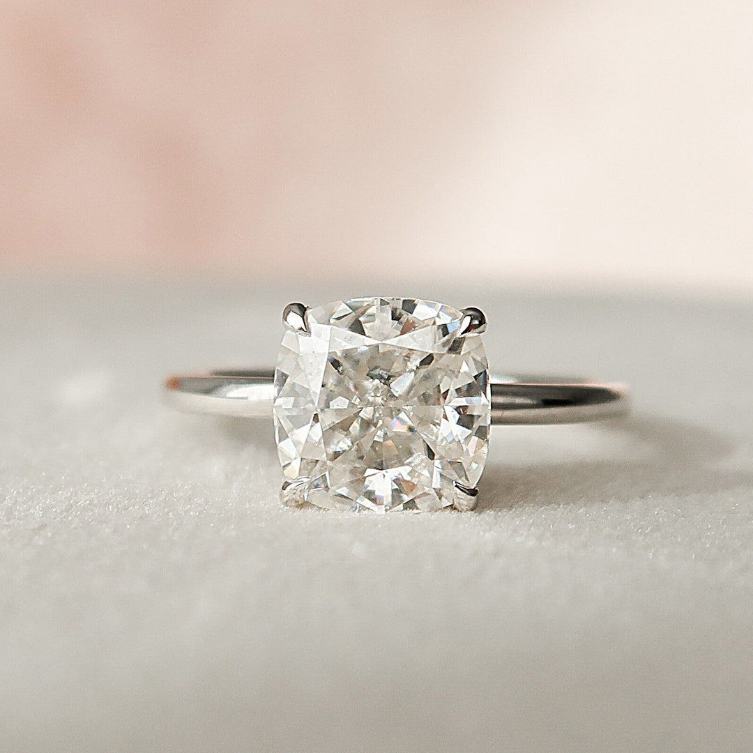 2.0CT Cushion Cut Hidden Halo Moissanite Engagement Ring