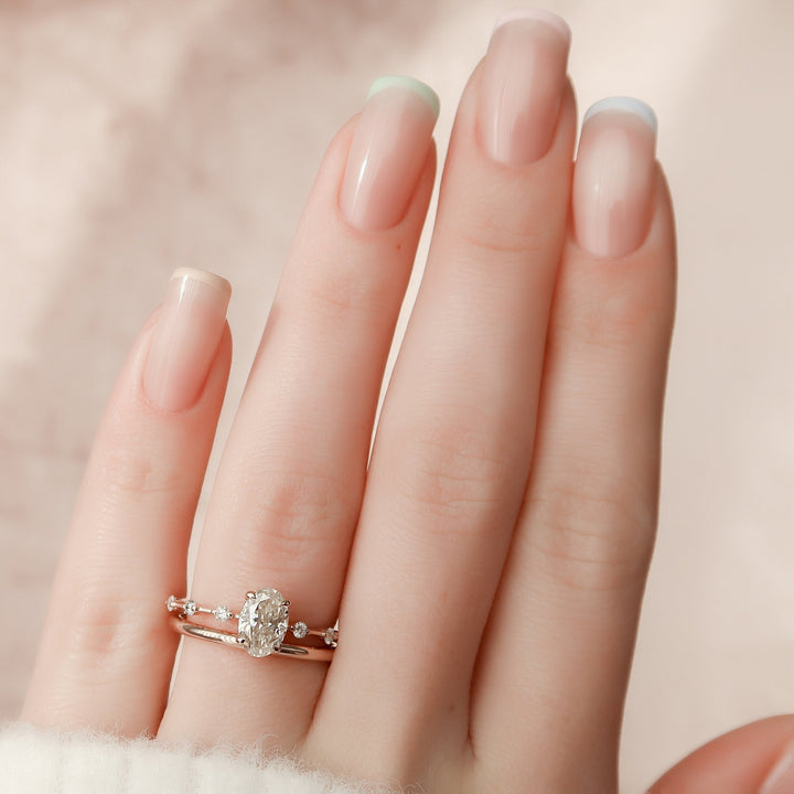 1.0CT Oval Cut Moissanite Halo Eternity Bridal Engagement Ring Set