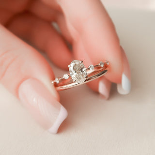 1.0CT Oval Cut Moissanite Halo Eternity Bridal Engagement Ring Set