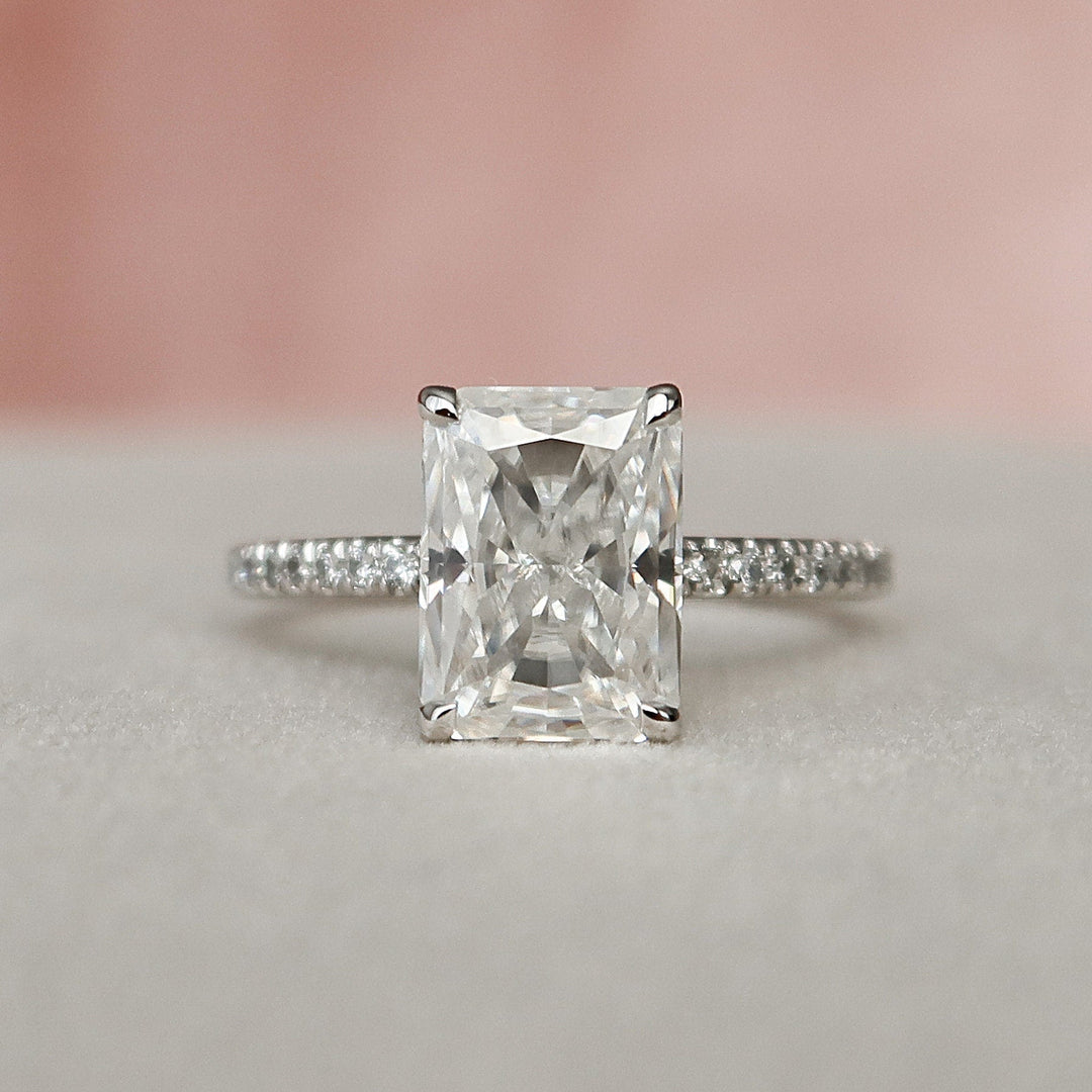 3.0CT Radiant Cut Hidden Halo Moissanite Engagement Ring
