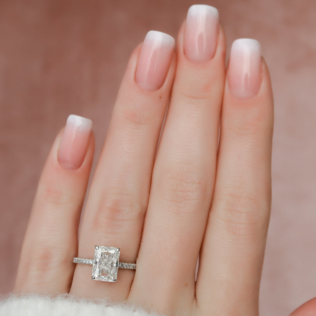 3.0CT Radiant Cut Hidden Halo Moissanite Engagement Ring