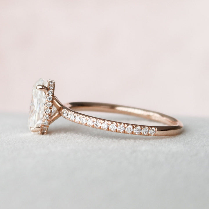 2.50CT Oval Cut Four Prong Hidden Halo Moissanite Engagement Ring