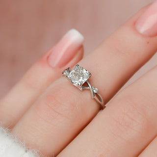 1 CT Cushion Cut Twig Branch Moissanite Engagement Ring