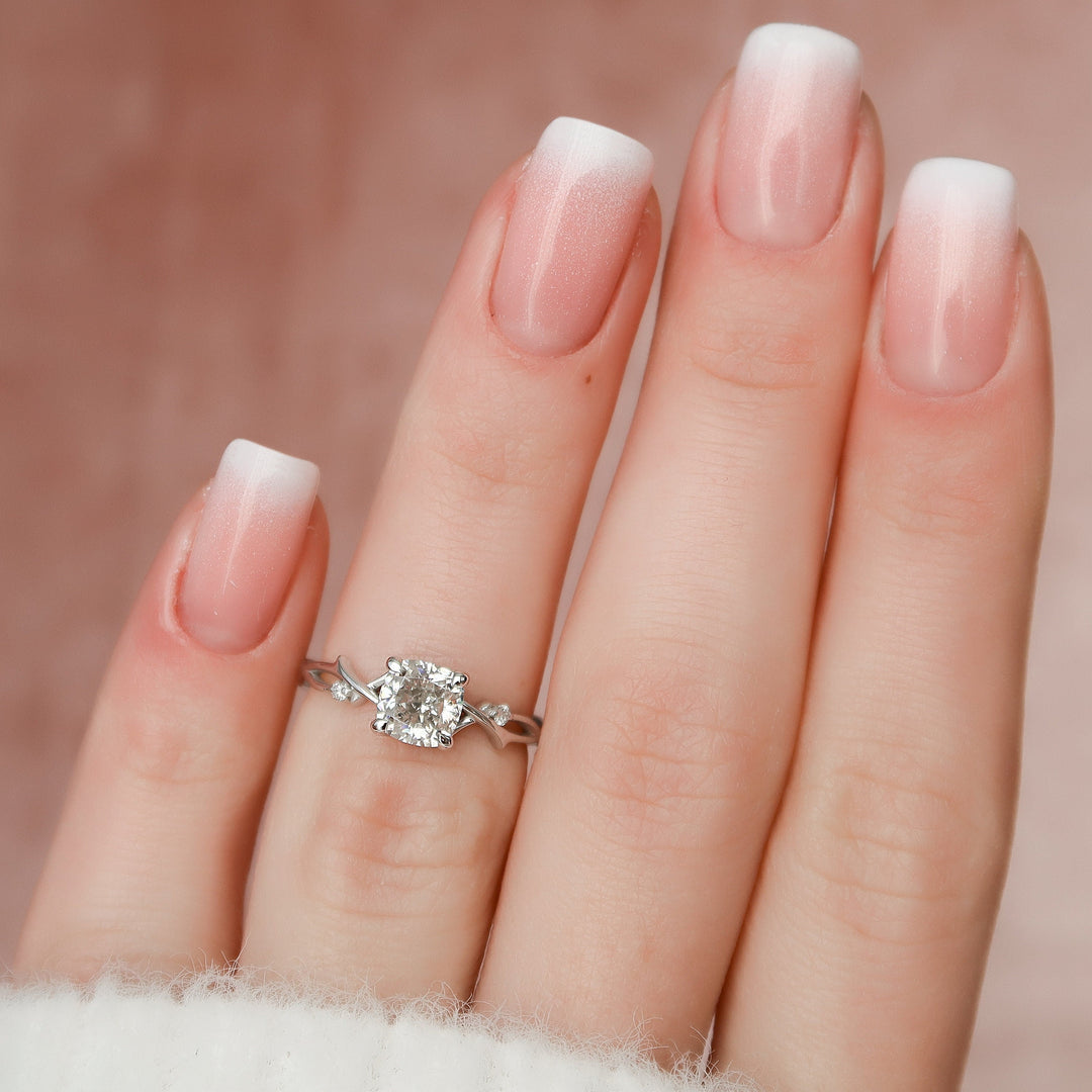 1.0CT Cushion Cut Twig Branch Moissanite Diamond Engagement Ring