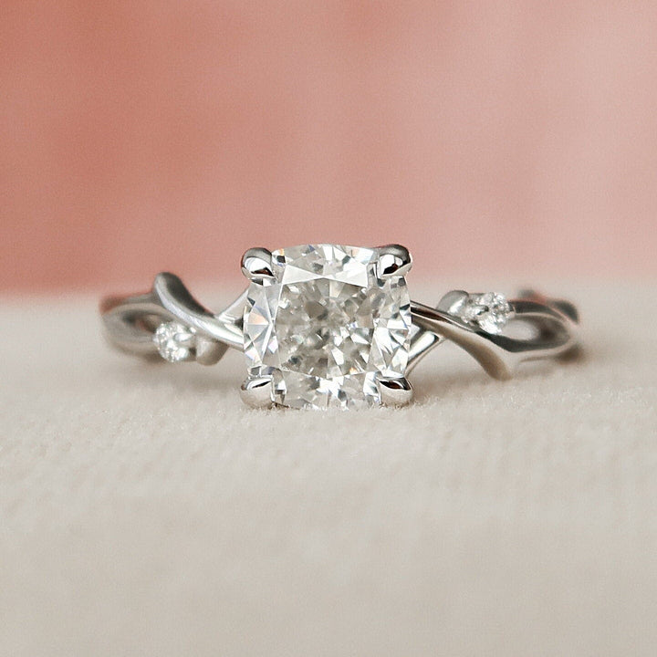 1.0CT Cushion Cut Twig Branch Moissanite Diamond Engagement Ring