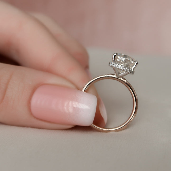 3.50CT Pear Cut Hidden Halo Moissanite Engagement Ring