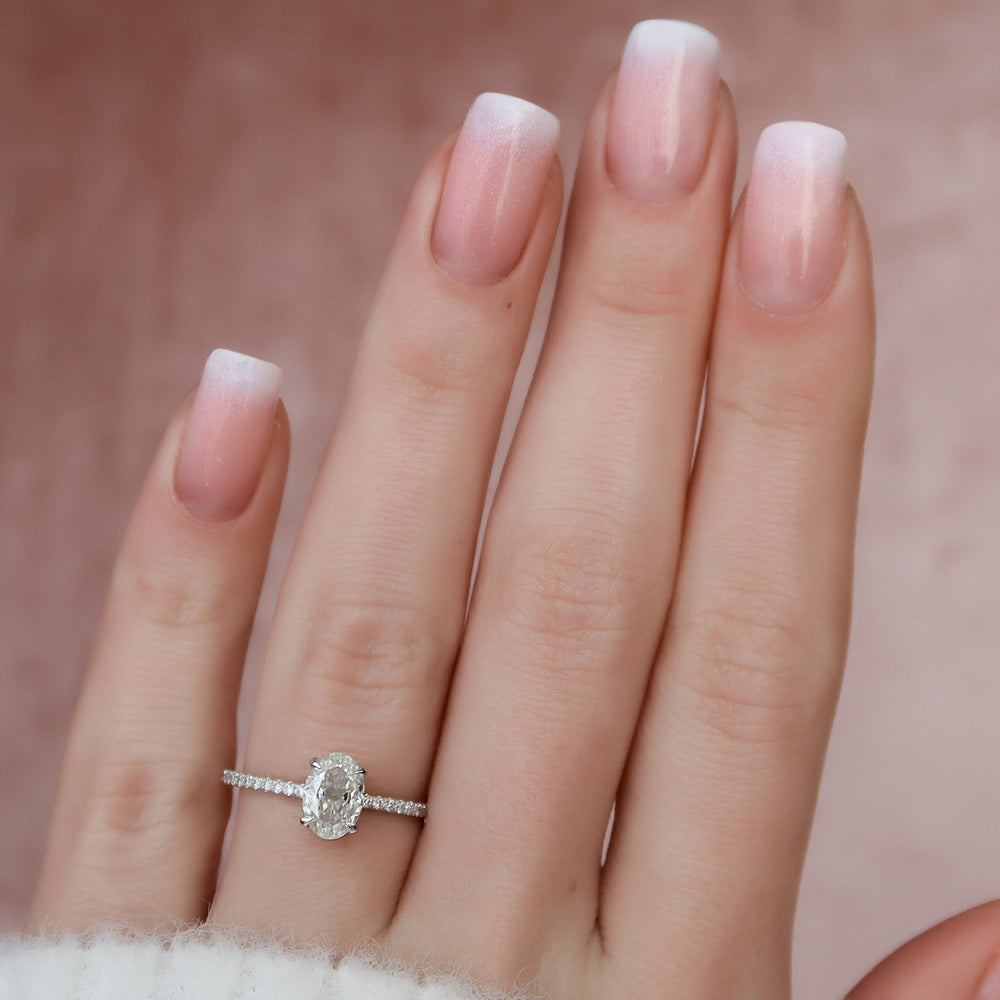 1.0CT Oval Cut Moissanite Hidden Halo Engagement Ring