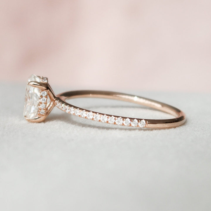 1.0CT Oval Cut Moissanite Hidden Halo Engagement Ring