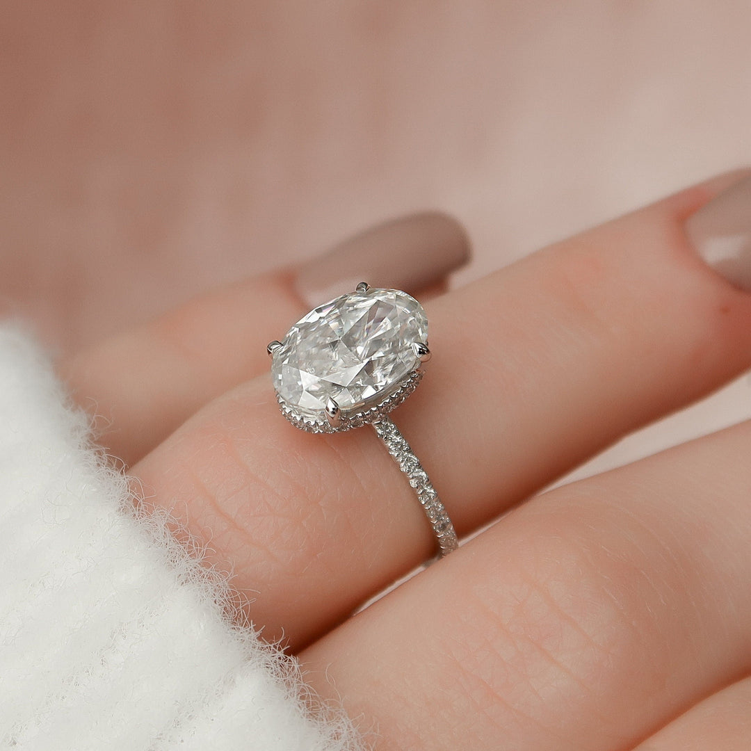 3.0CT Oval Cut Hidden Halo Unique Moissanite Engagement Ring