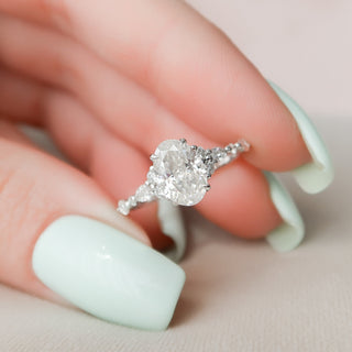 1.50CT Oval Cut Moissanite Cluster Engagement Ring