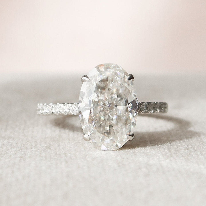 3.5 CT Oval cut  Hidden Halo Moissanite Engagement Ring