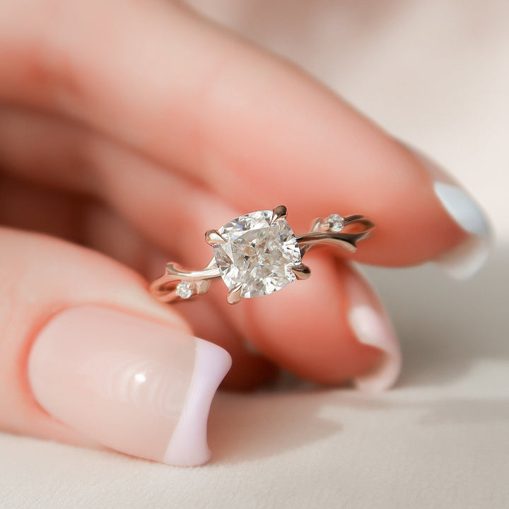 1.50CT Cushion Cut Branch Moissanite Engagement Ring
