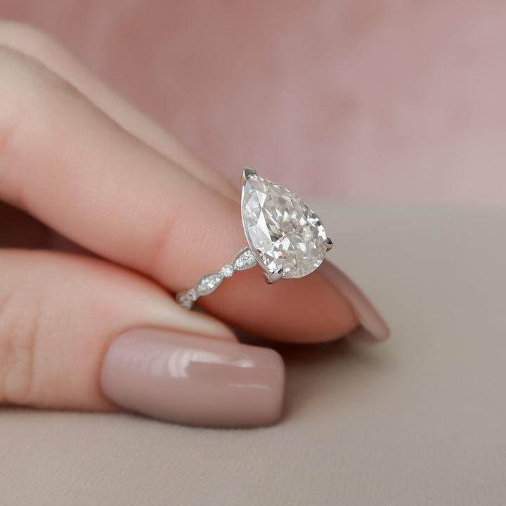 3 CT Pear Cut Art Deco Moissanite Engagement Ring