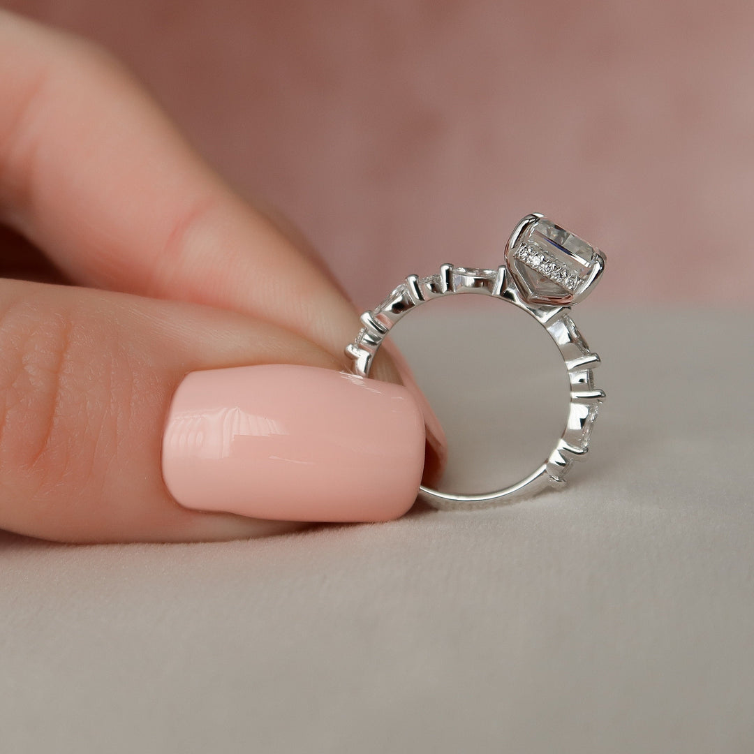 3.0CT Radiant Cut Moissanite Pave Engagement Ring