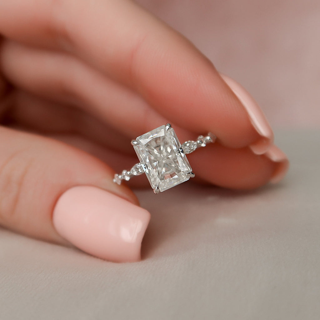 Radiant Cut Moissanite Pave Engagement Ring – Bellezza