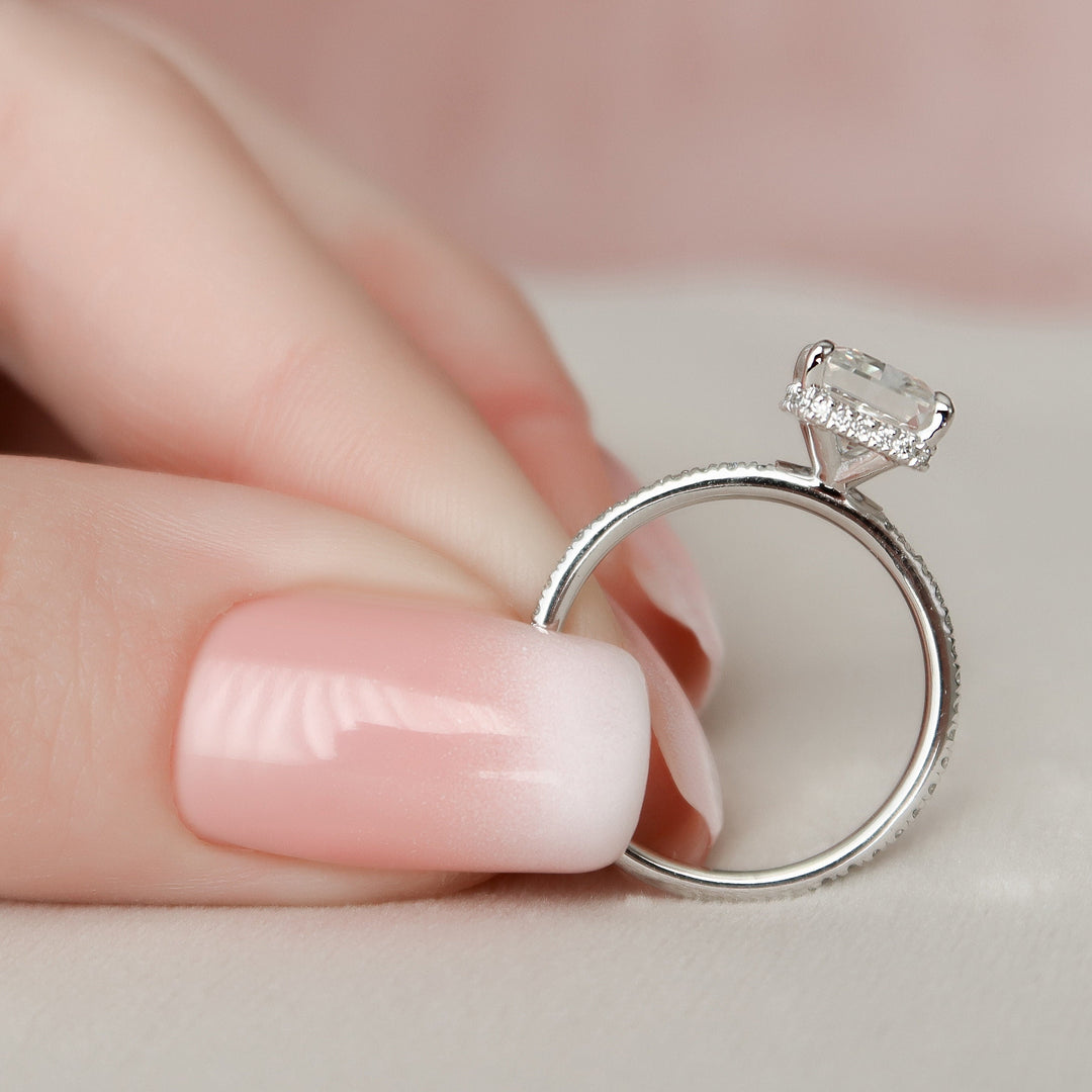 3 CT Radiant Cut Hidden Halo Moissanite Engagement Ring