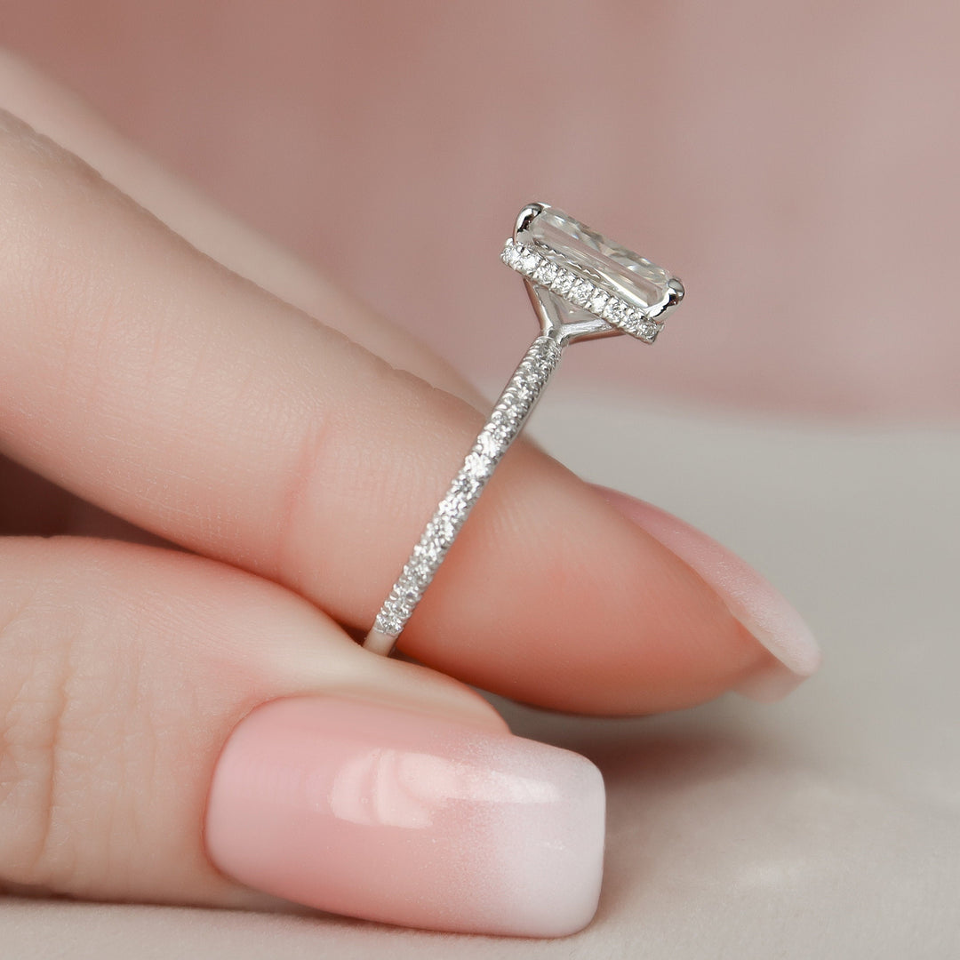 3 CT Radiant Cut Hidden Halo Moissanite Engagement Ring