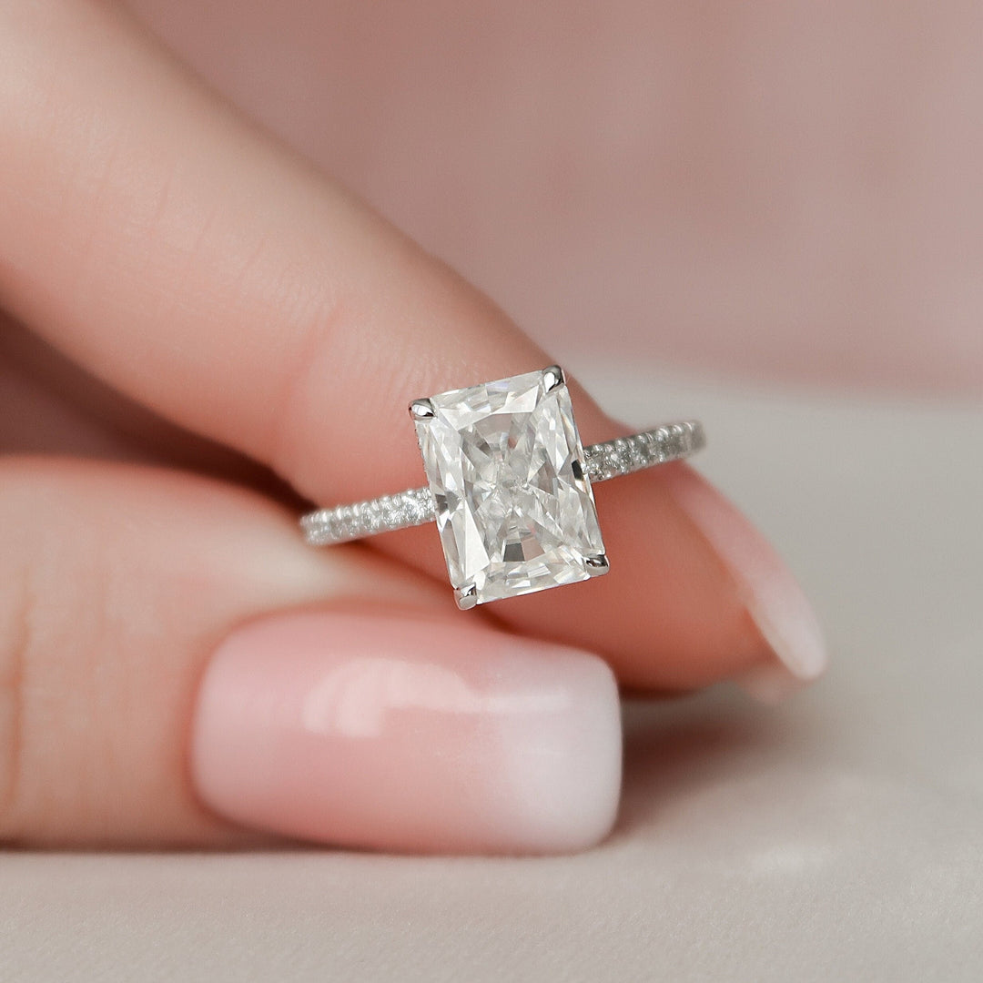 3.0CT Radiant Cut Hidden Halo Moissanite Engagement Ring