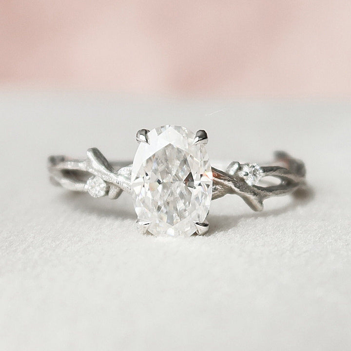 1.0CT Oval Cut Twig Moissanite Nature Inspired Diamond Engagement Ring