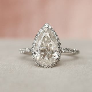 2 CT Pear Shaped Halo  Moissanite Solitaire  Engagement Ring