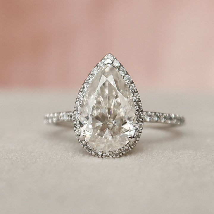 2.0CT Pear Shaped Halo Moissanite Diamond Engagement Ring