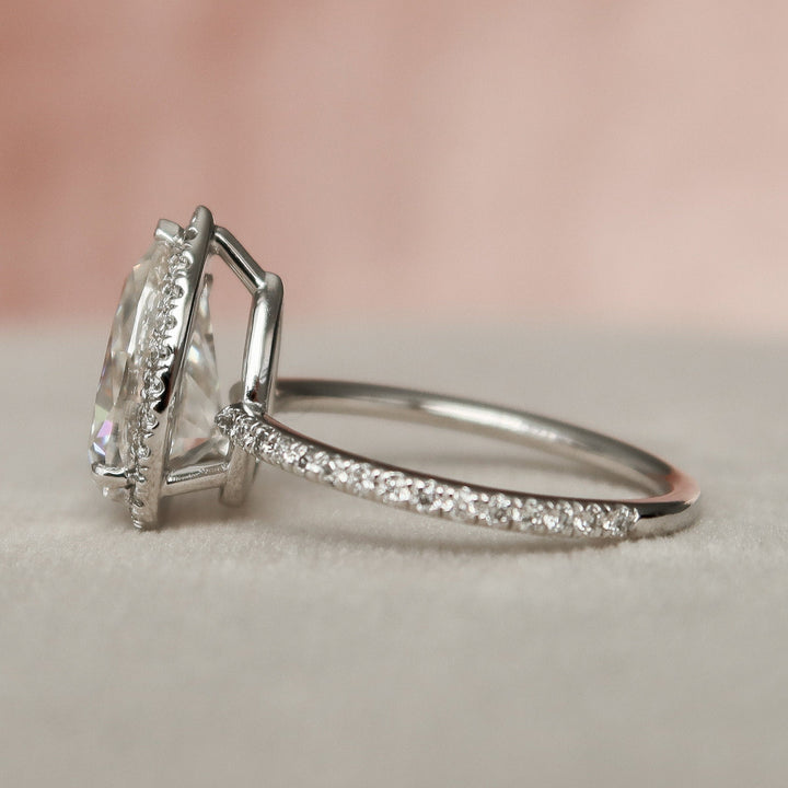 2.0CT Pear Shaped Halo Moissanite Diamond Engagement Ring