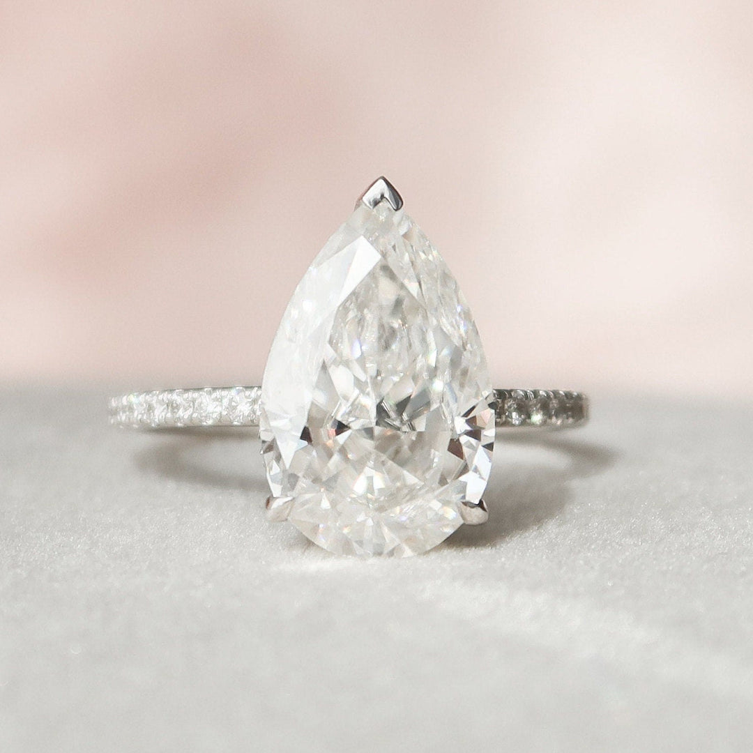 3.50CT Pear Cut Hidden Halo Moissanite Engagement Ring