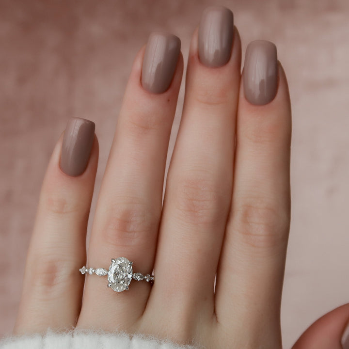 1.50CT Oval Cut Hidden Halo Moissanite Petite Pave Engagement Ring