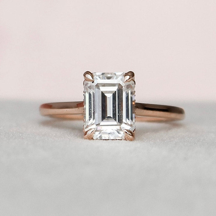 1.50CT Elongated Emerald Cut Moissanite Cathedral Setting Engagement Ring