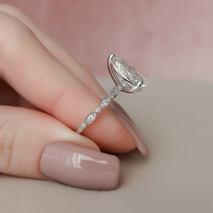 3.0CT Pear Cut Art Deco Moissanite Diamond Engagement Ring