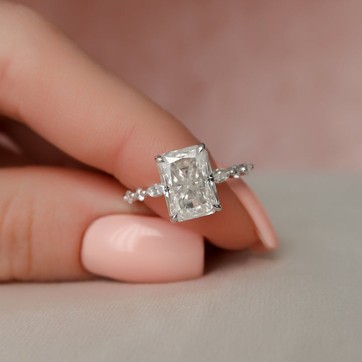 3.0CT Radiant Cut Moissanite Pave Engagement Ring