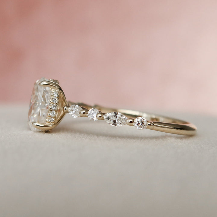 1.50CT Oval Cut Hidden Halo Moissanite Petite Pave Engagement Ring