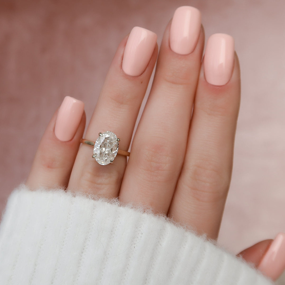 3.0CT Oval Cut Hidden Halo Moissanite Engagement Ring