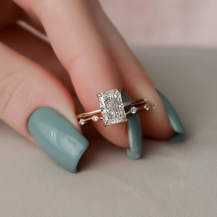 1.0CT Radiant Cut Moissanite Solitaire Halo Eternity Bridal Engagement Ring Set