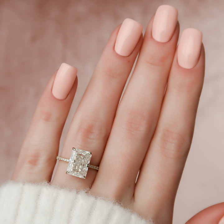 5 СT Radiant Cut Hidden Halo Moissanite Engagement Ring