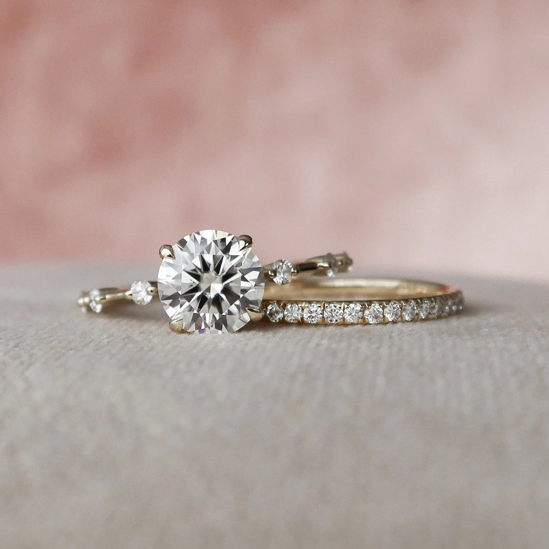 1.50CT Round Brilliant Cut Moissanite Halo Bridal Engagement Ring Set